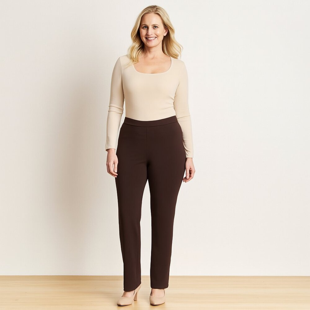 Sunny Leigh Dark Brown Side-Zip Pants | Size 14 | Career Chic & Stretch Comfort